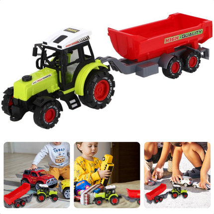 Cheqo® Kinder Tractor met Aanhangwagen - Speelgoed Trekker - Boerderij Speelgoed - Kunststof Trekker met Aanhanger