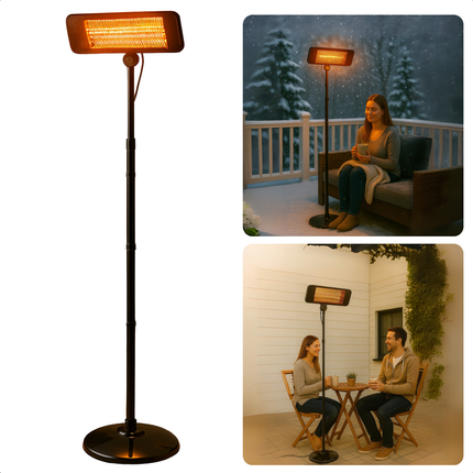 Cheqo® Terrasverwarmer Infrarood - Verstelbare Staande Heater - Elektrisch - Spatwaterdicht IP24 - Infrarood Verwarming Staand