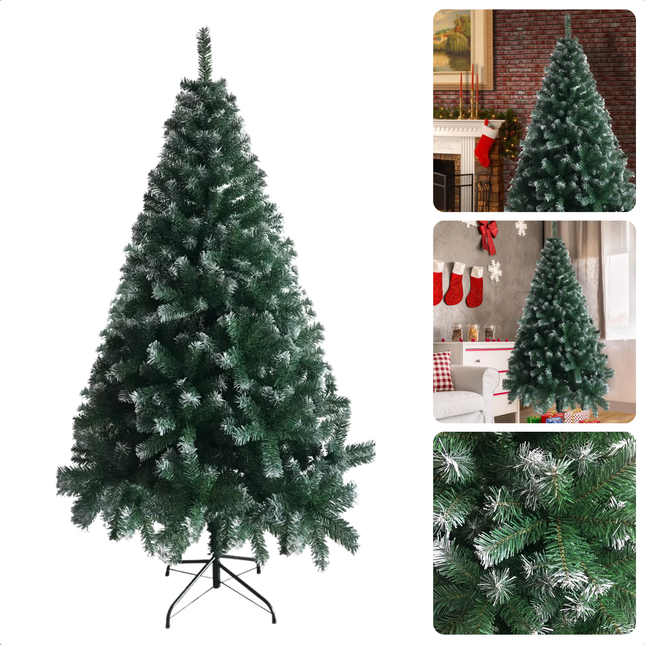 Cheqo® Kunstkerstboom 150 cm - Realistische Kerstboom met Sneeuw Effect - Perfect voor Kerst - Realistisch Design