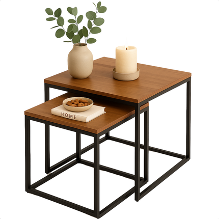 Cheqo® Industriële Bijzettafels Set - Salontafel - Bijzettafeltje - Bijzettafel Set - Bijzet Tafel - Moderne Nesting Tafels - MDF & Metaal
