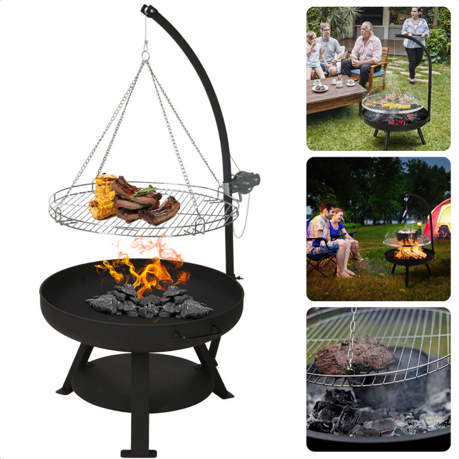 Cheqo® Verstelbare Barbecue - BBQ - Houtskool Barbecue - Metalen Vuurschaal Buitenhaard - Verstelbare Kookhoogte - Tuinhaard met BBQ