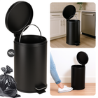 Cheqo® Pedaalemmer Keuken - Afvalemmer - Prullenbak - 12L Zwart - Ronde Afvalemmer Keuken - Stijlvol Design