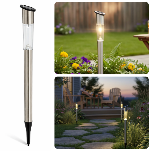 Cheqo® Solar Tuinlamp - Solar Tuinverlichting - Tuinlamp op Zonne Energie - Tuinverlichting op Zonne Energie - Solar Buitenlamp - Buitenlamp op Zonne Energie - Solar Tuinlamp Staand - Staande Solar Lamp - Solar Priklamp