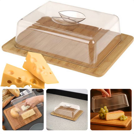 Cheqo® Bamboe Kaasstolp - Kaasdoos - Kaashouder - Vershoudbakje - Duurzame Kaasplank met Deksel