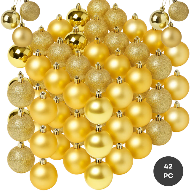 Cheqo® Kerstballen Set - Gouden Kerstballen - Kerstboom Decoratie - Glazen Kerstballen - Feestelijke Uitstraling - Chique Kerstversiering - Matte Kerstballen - Glimmende Kerstballen - Glitter Kerstballen - Kerstballen Goud