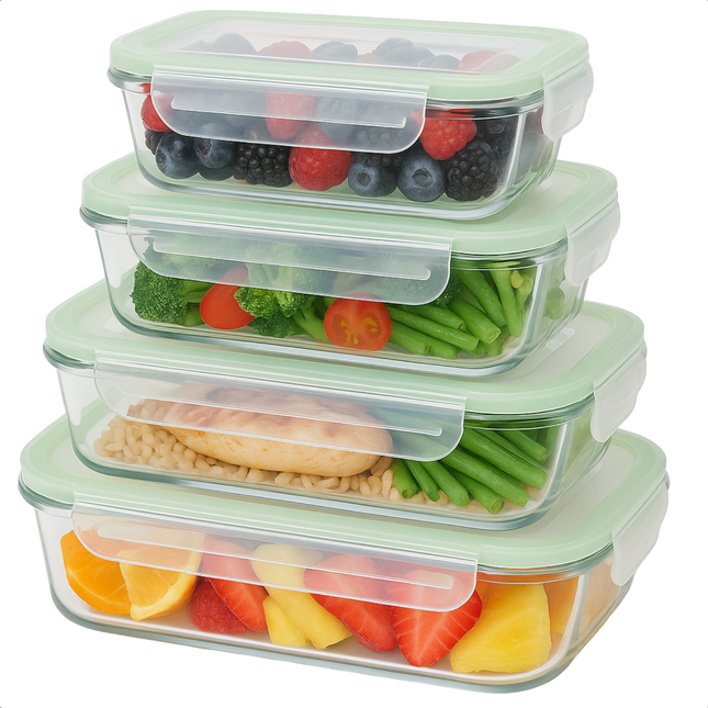 Cheqo® Glazen Vershoudbakjes - Mealprep Bakjes - Luchtdicht & Ovenbestendig - 8-Delig - Magnetronbestendig - Glas