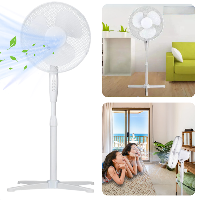 Cheqo® Ventilator - Statiefventilator - Koelventilator Woonkamer - 45W Verstelbaar - Airco Alternatief - Wit Design