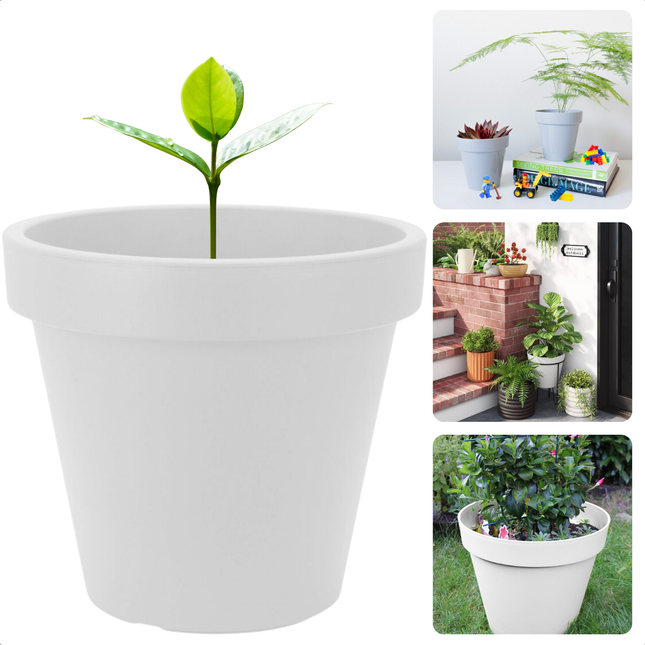 Cheqo® Ronde Witte Bloempot - Plantenbot Wit - 25cm - Kunststof Pot voor Binnen en Buiten