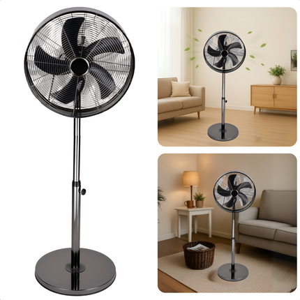 Cheqo® Ventilator Staand - Statiefventilator Zilver - Staande Ventilator - 40 cm - In Hoogte Verstelbaar - Oscillerend