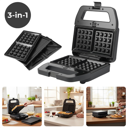 Cheqo® 3-in-1 Toaster – Verwisselbare Bakplaten – Tosti/Grill/Wafelijzer – Belgische Wafels – Tostiijzer - Wafelijzer - Grill - Wafel Ijzer - Tosti Ijzer - Wafels Maken - Tosti Grill - Grillplaat Tosti - Grill IJzer