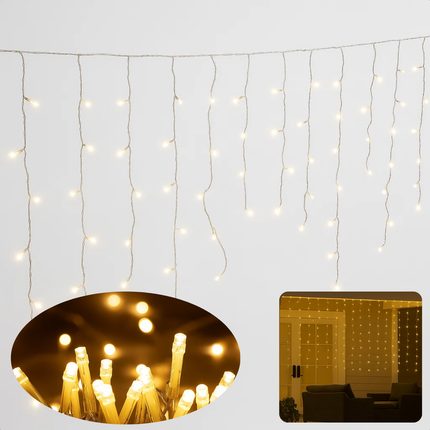 Cheqo® Ijspegel Lichtgordijn - Ijspegelverlichting Buiten - Kerstverlichting Buiten - Extra Warm Wit - 640 LED Lampjes - 12.70 Meter - Lichtgordijn Binnen En Buiten - IP44 Spatwaterdicht - Energiezuinige LED's - 8 Lichtfuncties - Groen Snoer