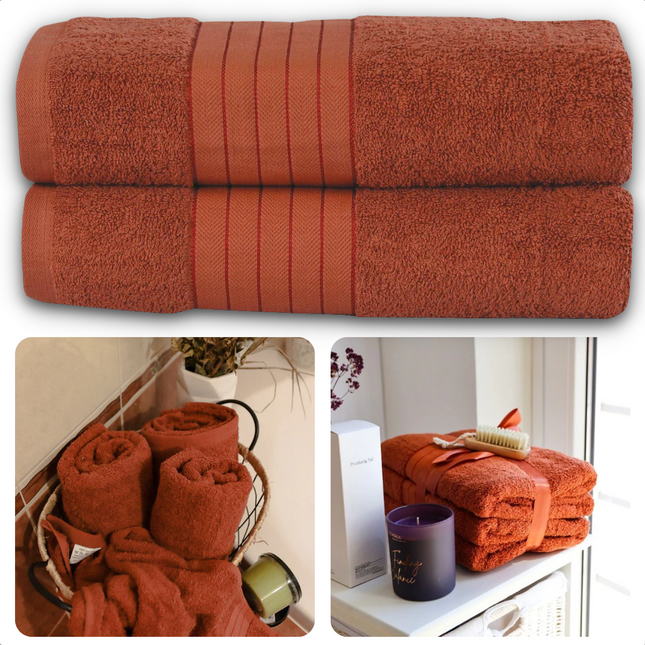 Cheqo® Handdoeken Set - Set van 2 Stuks - Terracotta / Bruin - 70 x 140 cm - 100% Katoen - 500 gr/m2 - Handdoek - Hotel Kwaliteit - Handdoek Badkamer - Zware Kwaliteit - Luxe Uitvoering - Extra Zacht & Stevig - Handdoekenset - Badhanddoeken Handdoeken