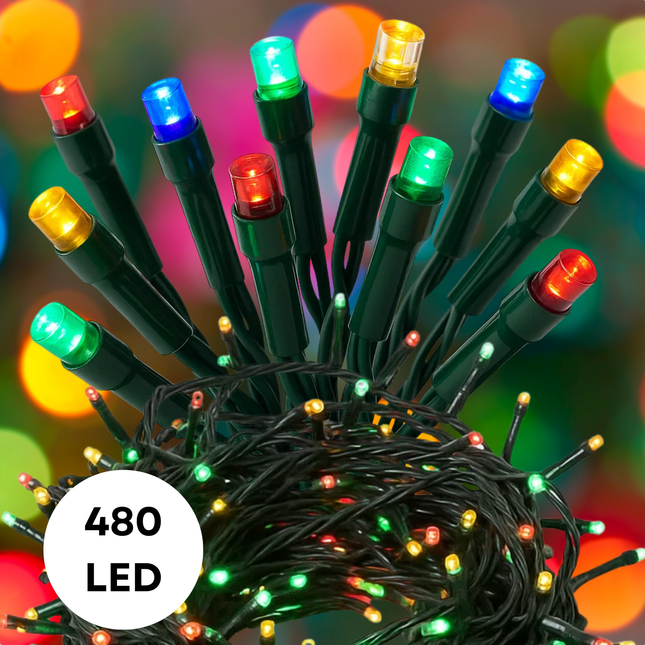 Cheqo® LED Kerstverlichting - Kerstlampjes - Kerstboomverlichting 480 LED - 36 Meter - Kerstverlichting - Multicolor - 8 Lichtfuncties - Binnen en Buiten - Lichtsnoer - Veelkleurig - Energiezuinig - IP44 Adapter - Timer Functie - Geheugenfunctie