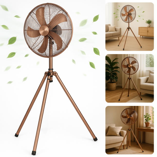 Cheqo® Driepoot Ventilator Staand - Statiefventilator - Statief Ventilator - Verstelbaar - Design Koper - 3 Snelheden