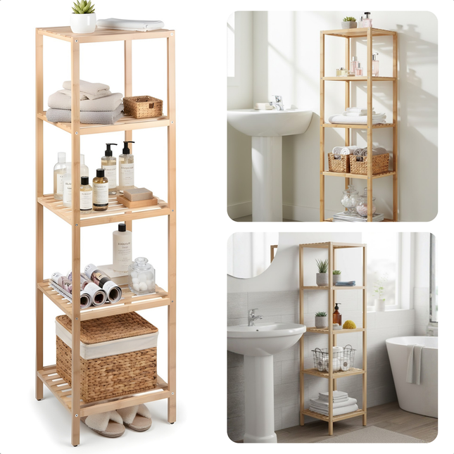 Cheqo® Badkamerrek - Badkamer Rek - Badkamerkast - Badkamer Opbergrek - Badkamer Opbergkast - Badkamer Plankenkast - Badkamer Stellingkast - Badkamer Organizer - Handdoekenrek - Handdoekenrek Vrijstaand