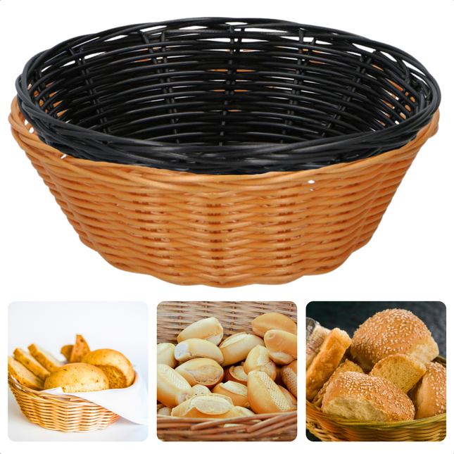 Cheqo® Rieten Broodmand Set - Broodmanden - Broodmandje - Mandje voor Brood - Bruin/Zwart - Perfect voor Keuken en Tafel - Duurzaam en Stijlvol