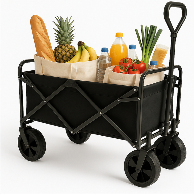 Cheqo® Opvouwbare Bolderwagen - Bolderkar Opvouwbaar - Metaal - Strand en Vakantie - Strandkar - Grote Wielen