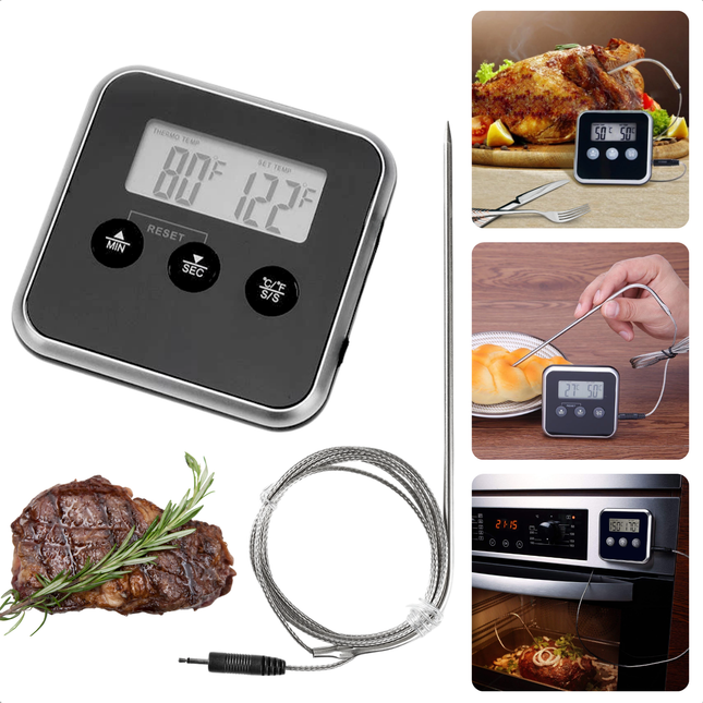 Cheqo® Digitale Kernthermometer - Voedselthermometer - Keukenthermometer - Nauwkeurige Vleesthermometer RVS - Voor BBQ en Oven