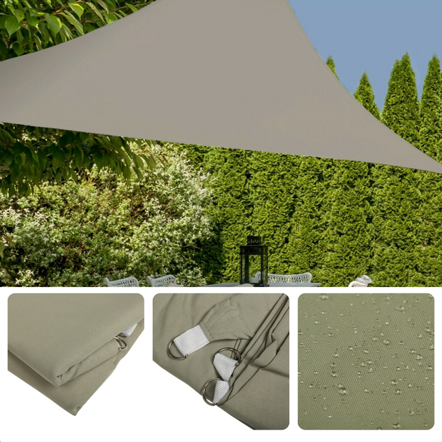 Cheqo® Schaduwdoek Driehoek - Olijfgroen - Waterafstotend Polyester 100% - Compleet met Touw - Verpakt in Afsluitbare Draagzak - 3x3x3m
