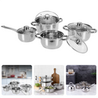 Cheqo® 8-delige RVS Pannenset - 4 Glazen Deksels - Geschikt voor Inductie - Alle Warmtebronnen - Vaatwasserbestendig - Verschillende Afmetingen (Ø14 cm, Ø16 cm, Ø18 cm, Ø20 cm) - Steelpan - Kookpan - Optimale Warmteverdeling - Kookpannenset Kookpannen