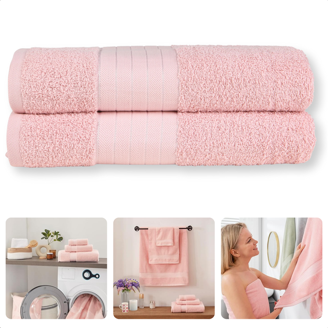 Handdoeken Set - Set van 2 Stuks - Roze - 70x140cm - 100% Katoen - 500 gr/m2 - Handdoek - Hotel Kwaliteit - Handdoek Badkamer - Zware Kwaliteit - Luxe Uitvoering - Extra Zacht & Stevig - Handdoekenset - Badhanddoeken