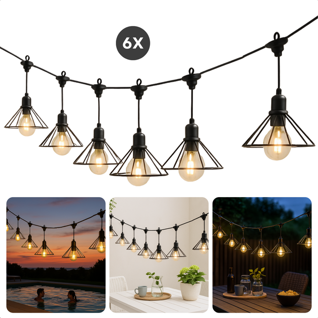 Cheqo® Tuinverlichting Lichtsnoer - Lichtslinger - Sfeerverlichting LED voor Buiten - Filament Lichtsnoer - Warm Wit - Timer - IP44 Buiten