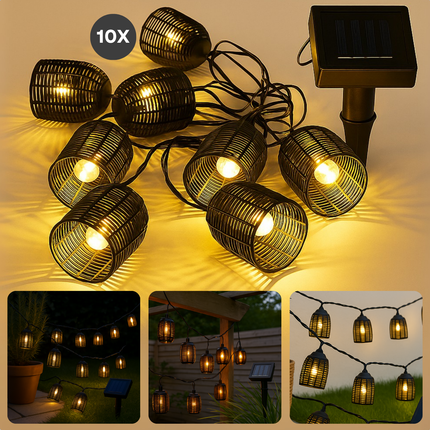 Cheqo® Solar LED Lichtslang - Lichtsnoer -  Tuinverlichting op Zonneenergie - Buitenverlichting Lichtslinger - Tuinverlichting Solar - Sfeerverlichting Buiten - Waterbestendig - Zwart Kunststof