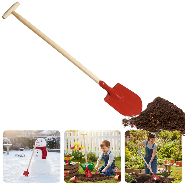 Cheqo® Metalen Schep - Houten Steel -  Tuingereedschap - Kinderschep - Tuinschep - Strandschep - Zandspeelgoed - Tuinieren - Metalen Blad - Compacte Schep - Tuinwerk - Sneeuw Schep - Zand Scheppen - Sneeuwschep