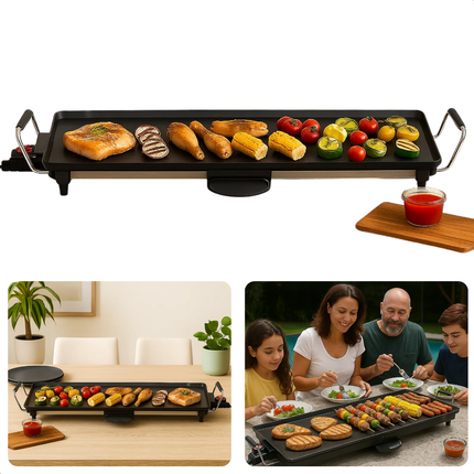 Cheqo® Teppanyaki Bakplaat - Grillplaat 2000W - Anti-Aanbaklaag - Verwijderbare Opvangbak - Tepanyaki - Tafelgrill - Elektrisch Grillen - Verstelbare Thermostaat - Stroomindicator - Gourmet - Familie Koken