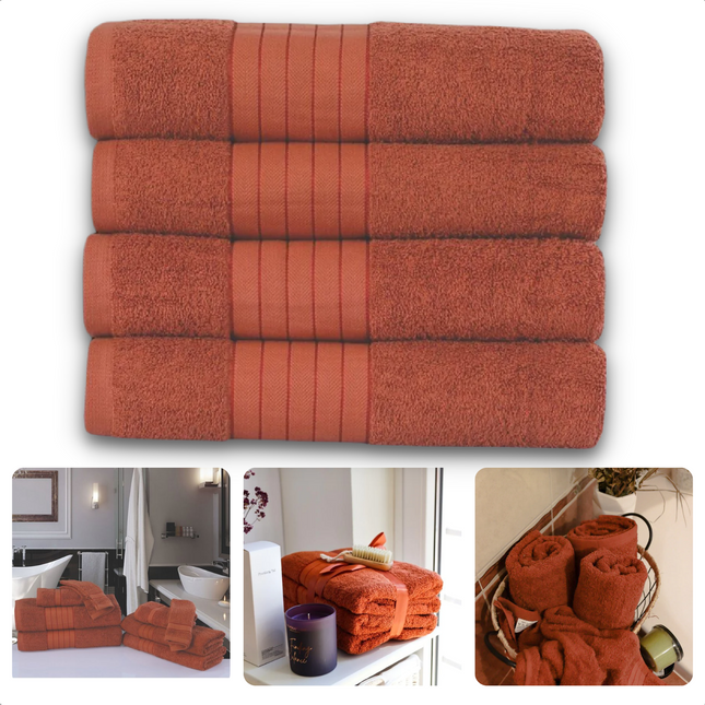 Cheqo® Handdoeken Set - Set van 4 Stuks - Terracotta / Bruin - 50 x 100 cm - 100% Katoen - 500 gr/m2 - Handdoek - Hotel Kwaliteit - Handdoek Badkamer - Zware Kwaliteit - Luxe Uitvoering - Extra Zacht & Stevig - Handdoekenset - Badhanddoeken Handdoeken