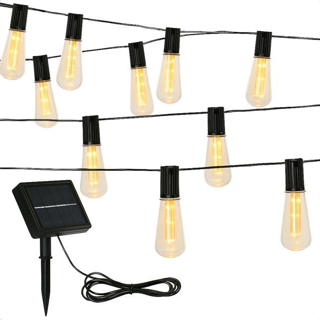 Cheqo® Solar Lichtsnoer op Zonne-Energie - Tuinverlichting op Zonneenergie - Vintage LED Tuin Lampen - Lichtslinger voor Tuin en Balkon