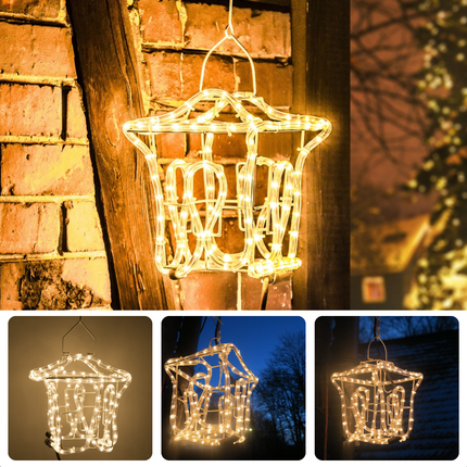 Cheqo® Kerstlantaarn - Metalen LED Lantaarn met Timer - Kerstdecoratie Tuin - Warm Wit Batterijverlichting