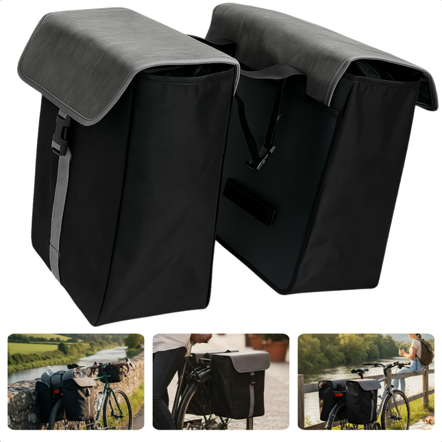 Cheqo® Dubbele Fietstas - 40 Liter Fietstas - Zwarte Fietstas - Fiets Tas