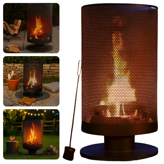 Cheqo® Vuurkorf Buiten - Stijlvolle Vuurkorf - Vuurkorf Met Vonkenscherm - Vuurkorf Staal - Vuurkorf Met Pook - Vuurkorf Voor Tuin - Vuurkorf Terras - Duurzame Vuurkorf - Luxe Vuurkorf - Elegante Vuurkorf - Grote Vuurkorf