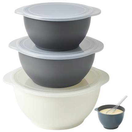 Cheqo® Mengkommen Set - Beslagkom Met Deksel - Polypropyleen Mengkom - Keuken Essential - 3-Delige Set - Vaatwasserbestendig - Magnetronbestendig - Nestbare Kommen - Compacte Opslag - Schenktuit - Siliconen Deksel - Bakken En Mixen