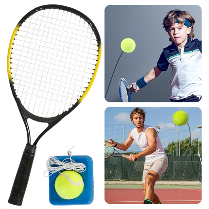 Cheqo® Tennistrainer Set - Tennis Trainer - Tennisracket met Elastiek - Swingball - Tennistrainer - Ideaal voor Kinderen - 4m Elastiek - Inclusief Racket