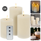 Cheqo® Oplaadbare LED Kaarsen met Bewegende Vlam - 3-Delig - Witte Wax - Met Afstandsbediening en Timer - Nep Kaarsen met Flikkerende Vlam - Dinerkaarsen