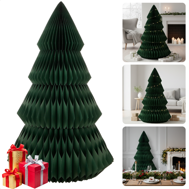 Cheqo® Papieren Kerstboom - Decoratieve Kerstboom - Groene Kerstboom - Duurzame Kerstdecoratie - Vouwbare Kerstboom - Kerstboom Design - Grote Kerstboom - Kerstboom Voor Binnen - Kerstboom