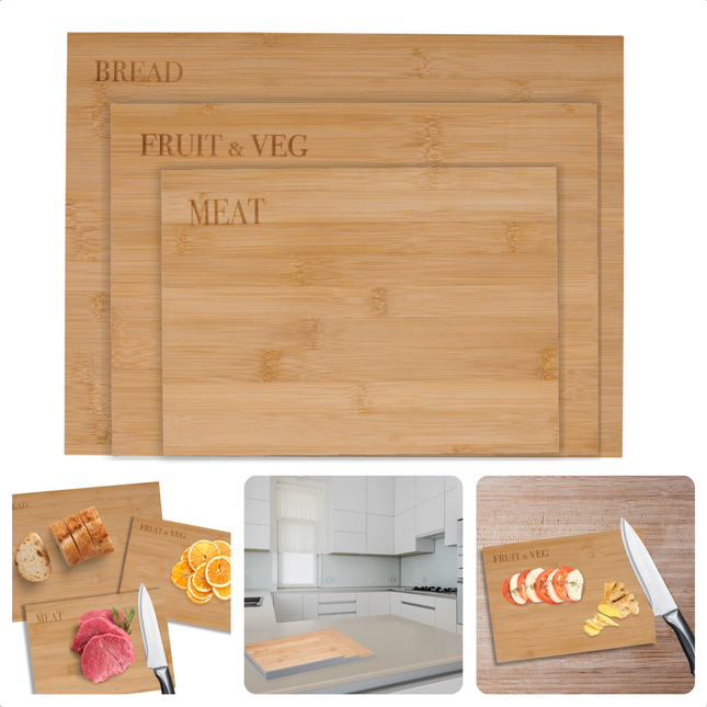 Cheqo® Houten Snijplank Set - Snijplanken - Bamboe - Voor Brood, Vlees & Groenten - Duurzaam & Stijlvol