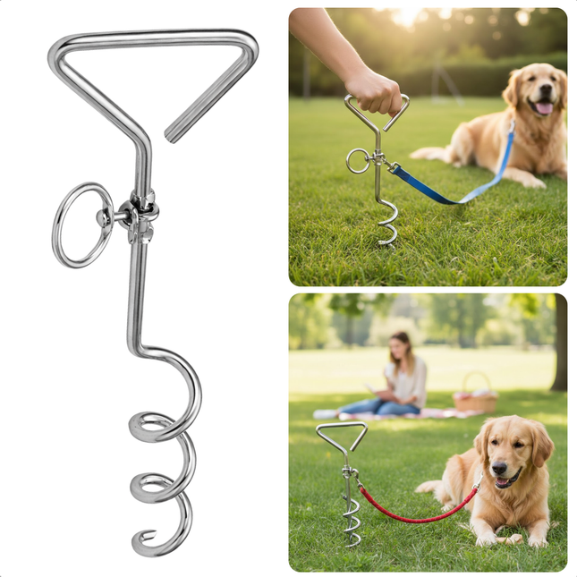 Cheqo® Grondpen Hond - Grondpen Hondenlijn - Aanlegspiraal Hond - Vastlegspiraal Hond - Grondspiraal Hond - Hondenpin - Grondpin Hond - Aanlegpen Hond - Grondanker Hond - Hondenanker - Campingpen Hond