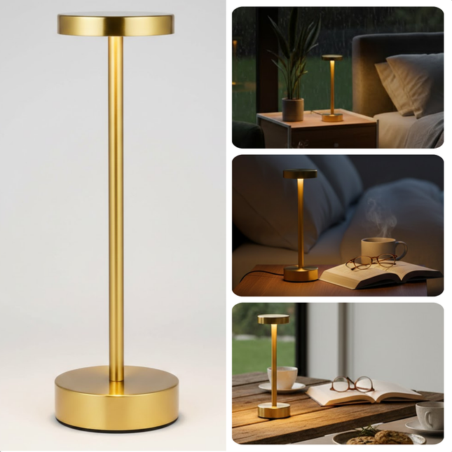 Cheqo® Gouden Tafellamp - Draadloze Tafellamp - Oplaadbare Tafellamp - Touch Tafellamp - Dimbare Tafellamp - LED Tafellamp - Nachtlamp Goud - Draadloze Nachtlamp - Oplaadbare Nachtlamp - Bedlamp Goud