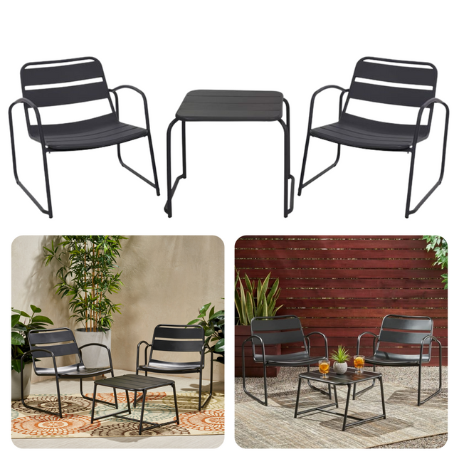 Cheqo compacte 3-delige tuinmeubelset met bijzettafel op balkon en terras, stijlvol en duurzaam ontwerp voor kleine ruimtes.