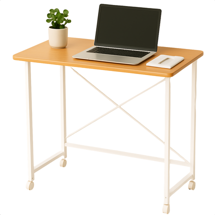 Cheqo® Inklapbare Wandtafel - Bijzettafel - Laptop Tafel - Haltafel - Bedtafel - Wit Metaal - Met Wielen