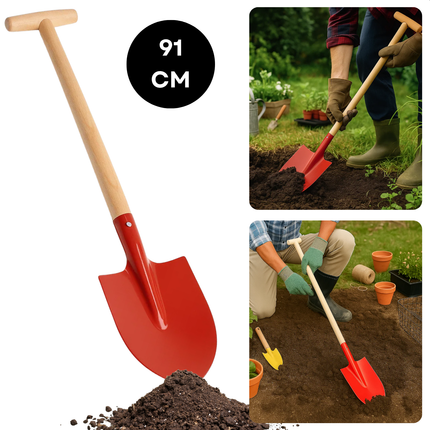 Cheqo® Metalen Schep - Houten Steel - Tuin Gereedschap - Willekeurige Kleur - Stevige Schep - Lange Steel - Tuinwerkzaamheden - Schep Voor Tuin - Duurzame Materialen - Multifunctionele Schep