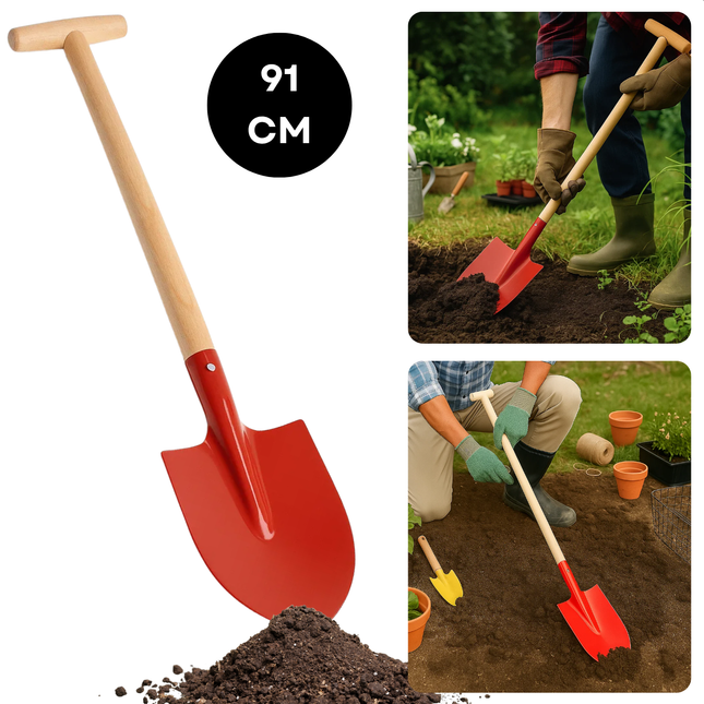 Cheqo® Metalen Schep - Houten Steel - Tuin Gereedschap - Willekeurige Kleur - Stevige Schep - Lange Steel - Tuinwerkzaamheden - Schep Voor Tuin - Duurzame Materialen - Multifunctionele Schep