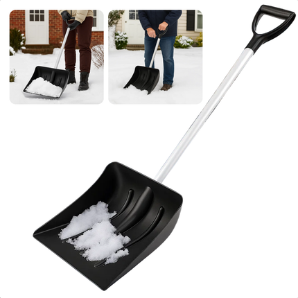 Cheqo® Compacte Sneeuwschep - Kunststof Sneeuwschep - Auto Noodschep - Verchroomde Metalen Steel - Springveersluiting - Gemakkelijk Mee Te Nemen - Sneeuwschuiver - Stevige Steel - Auto Accessoires Winter - Sneeuwruimen
