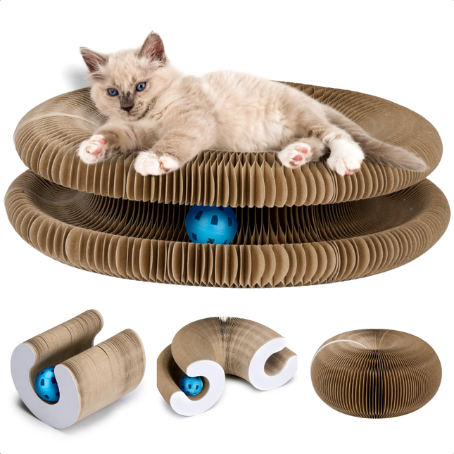 Cheqo® Krabkarton Kat - Opvouwbaar Kattenspeelgoed - Krabtoren - Flexibel Krabmeubel - Duurzaam Karton - 3 Stuks