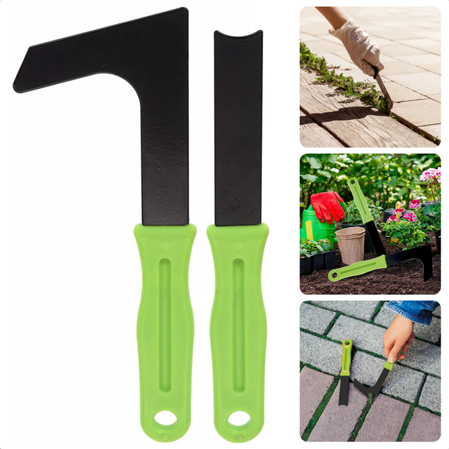 Cheqo® Voegenkrabber Set - Onkruidkrabber - Onkruidschraper - Onkruidsteker - Onkruidverwijderaar 20 cm - Carbonstaal - Groen/Zwart