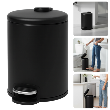 Cheqo® Pedaalemmer 3 Liter - Mat Zwarte Prullenbak - Anti-Slip Bodem - Uitneembare Binnenemmer - Metalen Pedaalemmer - Kunststof Elementen - Badkamer Prullenbak - Toilet Afvalemmer - Compacte Pedaalemmer - Hygiënische Afvaloplossing