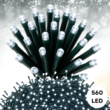 Cheqo® Microcluster Kerstverlichting - Kerstlampjes - Kerstboomverlichting - 560 LED Lampjes - 11 Meter Lichtsnoer - Koelwit Licht - Binnen en Buiten Gebruik - 8 Lichtfuncties - Lichtfuncties met Geheugen - Timer Functie - IP44 Adapter